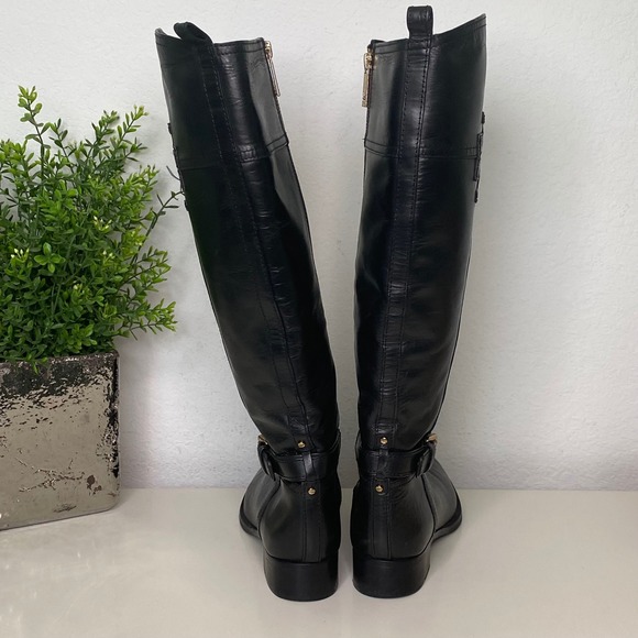 Tory Burch Black Leather Riding Boots Gold Hardware Women's Size 7.5M - Picture 6 of 13